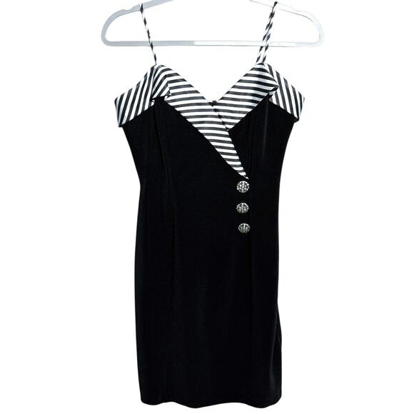 Betsy & Adam Dresses & Skirts - Vintage Betsy & Adam Y2K 90s Stripe Trim Tuxedo Midi Dress Sz 11 12 Bling Black